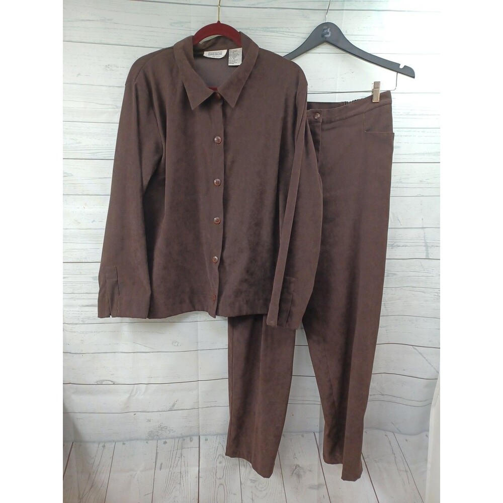 Cricket Lane Collection Womens Chocolate Brown Pants Sz 14 Jacket XL Faux Suede